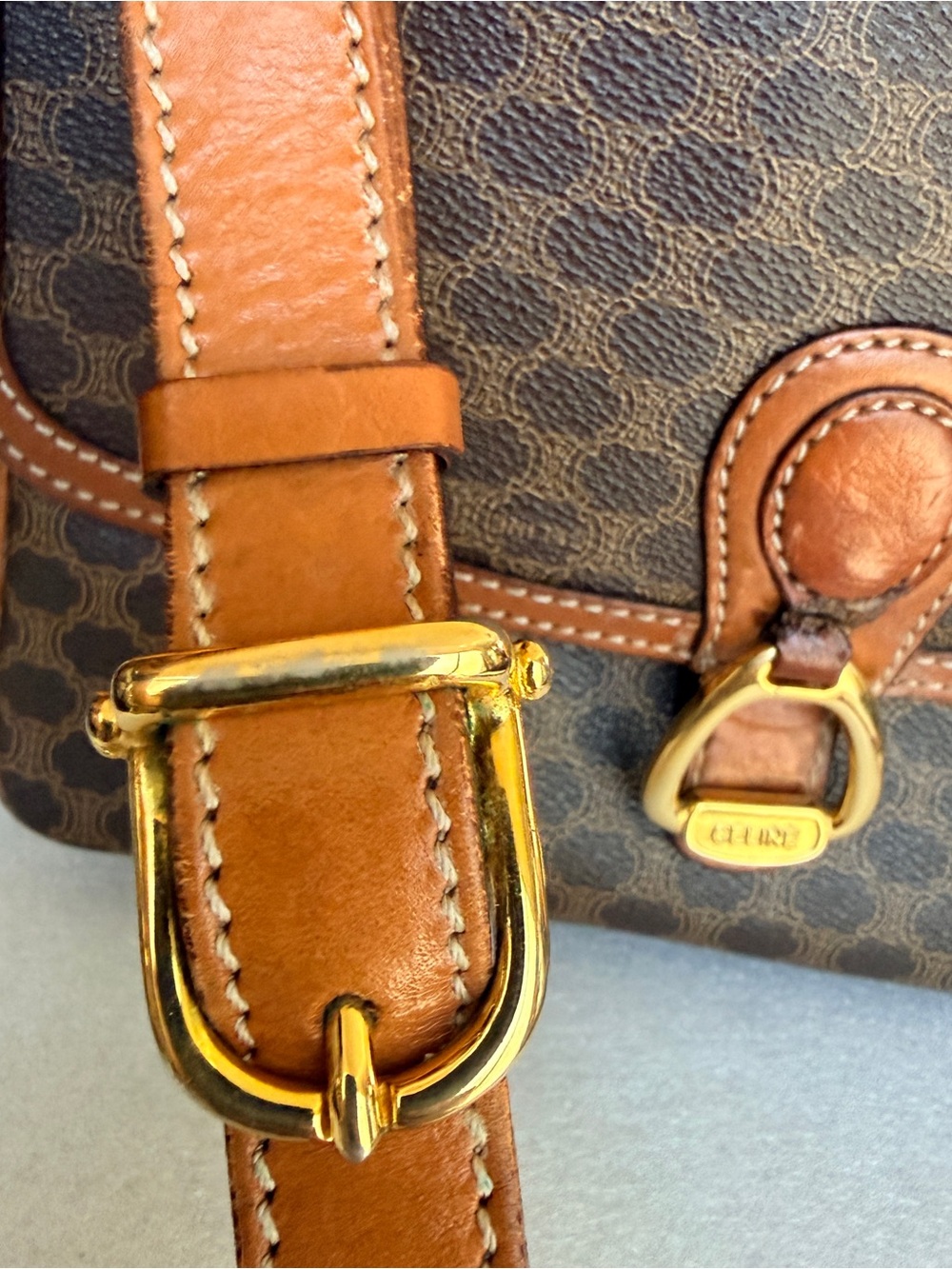 Celine Brown Macadam Print Crossbody with Tan Leather Trim and Gold Hardware - Picture 12 of 13